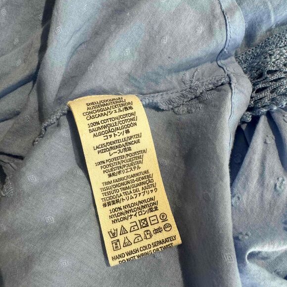 Free People Drive You Mad Blouse Blue Crochet Puff Sleeve Southern Bell Western - Picture 12 of 16